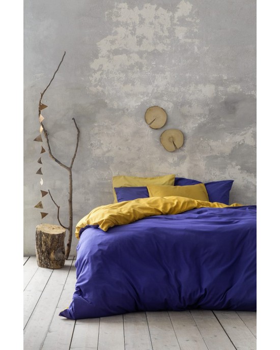 Σετ Παπλωματοθήκη Υπέρδιπλη Abalone  Blue / Mustard Beige 220x240+50x70 NIMA HOME Duvet Covers
