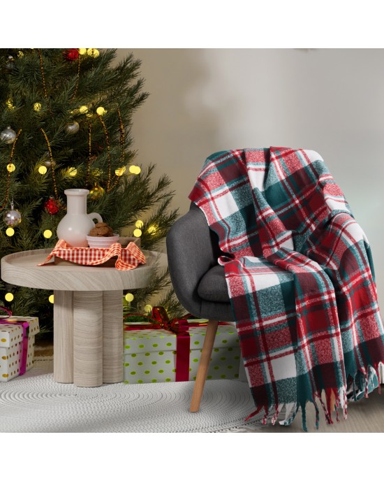 DAS HOME ΚΟΥΒΕΡΤΑ ΚΑΝΑΠΕ FAUX MOHAIR 1378 GRΕΕN, RED