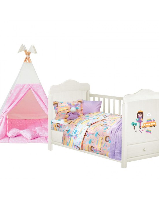 SHEET SET BABY 6380 FUN 120 * 160 SALMON-OCHER-LILA-PETROL