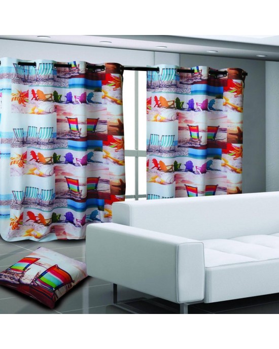 CURTAIN + MAX 140X280 FIG.9245 HAPPY BLUE-BROWN