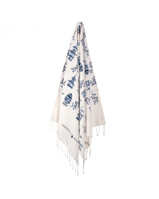 3670 ΠΕΤΣΕΤΑ-ΠΑΡΕΟ 80Χ180 GREENWICH POLO CLUB ΕΚΡΟΥ-ΜΠΛΕ Beach towels