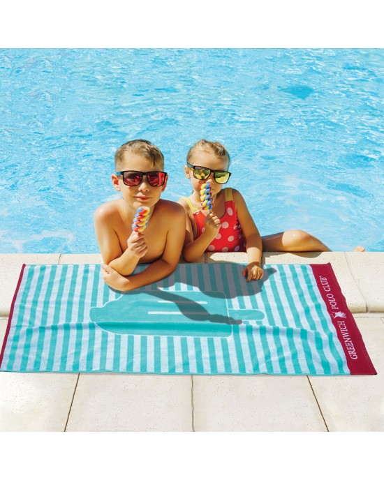 3891 ΠΕΤΣΕΤΑ ΘΑΛΑΣΣΗΣ 70Χ140 GREENWICH POLO CLUB JUNIOR ΤΥΡΚΟΥΑΖ-ΛΕΥΚΟ-ΚΟΚΚΙΝΟ