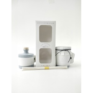 Σετ Αρωματικό Χώρου με Στικ 70ml & Αρωματικό Κερί 130gr - Cotton & Silk