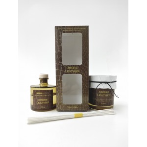 Σετ Αρωματικό Χώρου με Στικ 70ml & Αρωματικό Κερί 130gr - Ombre Leather