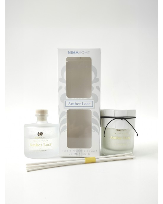 Σετ Αρωματικό Χώρου με Στικ 70ml & Αρωματικό Κερί 130gr - Amber Lace
