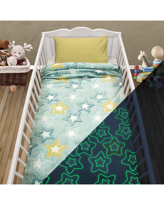 LINO ΚΟΥΒΕΡΤΑ FLEECE ΦΩΣΦΟΡΙΖΕ STER MINT 110X150