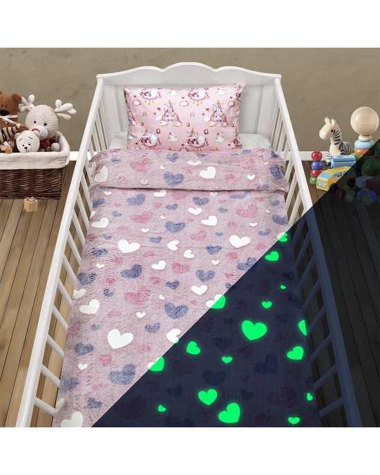 LINO ΚΟΥΒΕΡΤΑ FLEECE ΦΩΣΦΟΡΙΖΕ HERZ PINK 110X150