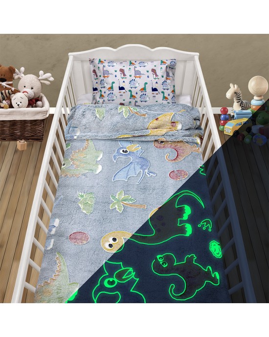 LINO ΚΟΥΒΕΡΤΑ FLEECE ΦΩΣΦΟΡΙΖΕ VOLCANO GREY-CIEL 110X150