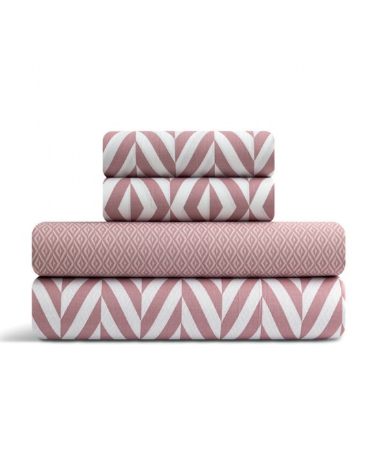 LINO Σετ Σεντόνια Μονά με Λάστιχο (100x200+35) Ikat Dusty Pink