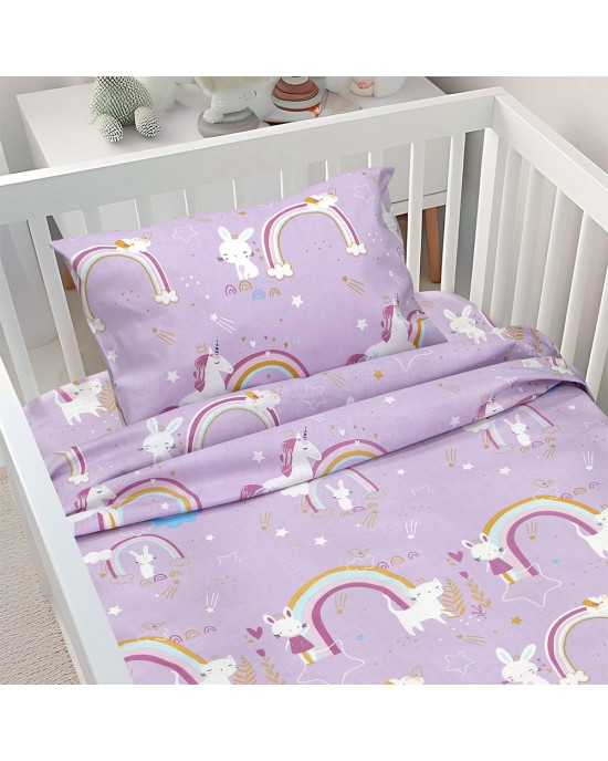 LINO BEBE ΣΕΤ ΣΕΝΤΟΝΙΑ RAINBOW GALLOP LILAC 120X180