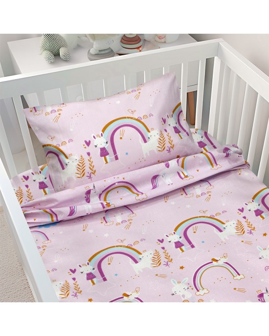 LINO BEBE ΣΕΤ ΣΕΝΤΟΝΙΑ RAINBOW GALLOP PINK 120X180