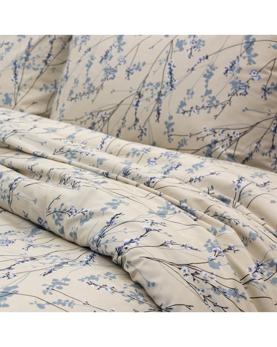 LINO Σετ Σεντόνια Με Λάστιχο (105x200+32) Amandes Μπλε